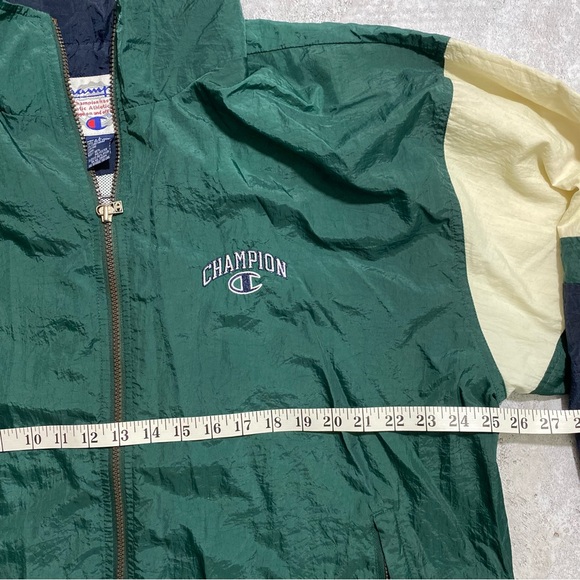 Vintage Champion Windbreaker Y2K Streetwear Colorblock Green Off White Navy L - Picture 6 of 11
